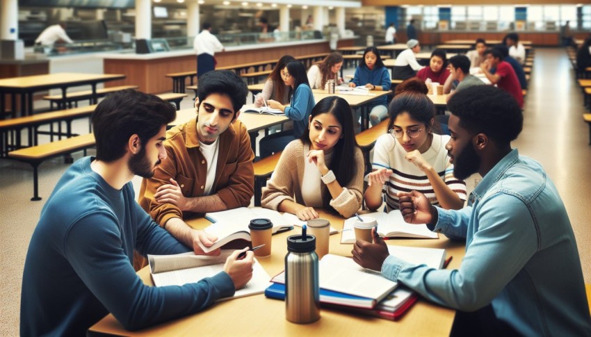 Photograph a group study session in a college caf 2