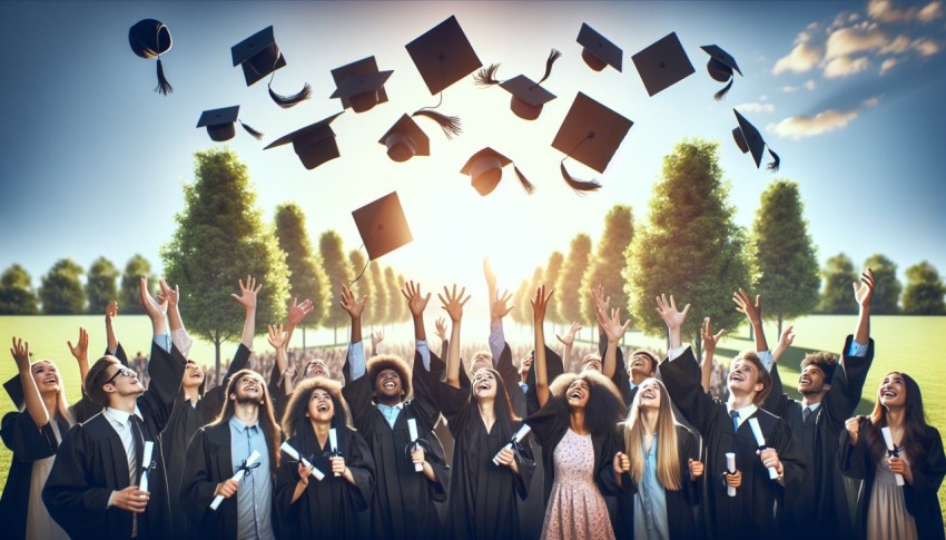 Snap a shot of high school graduates tossing their caps into the air  3