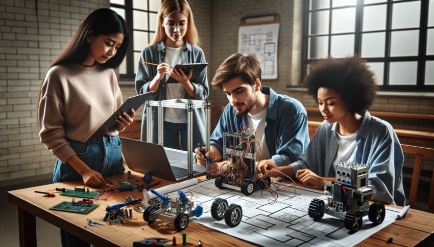 Snap a shot of university students collaborating on a robotics project 2