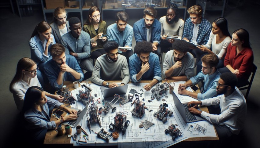 Snap a shot of university students collaborating on a robotics project 1