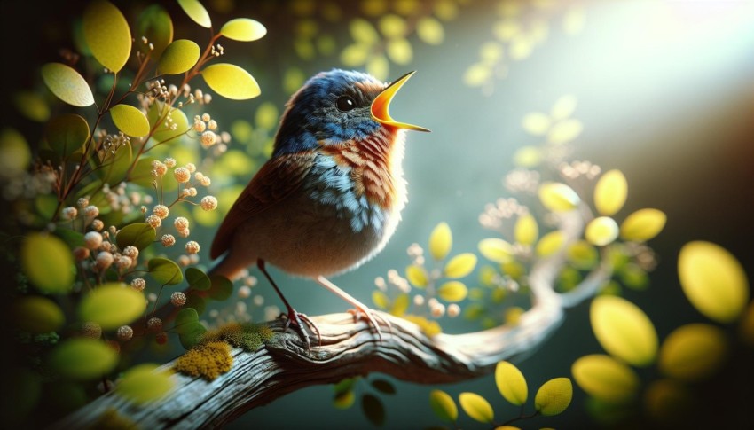 An enchanting image of a bird singing melodiously