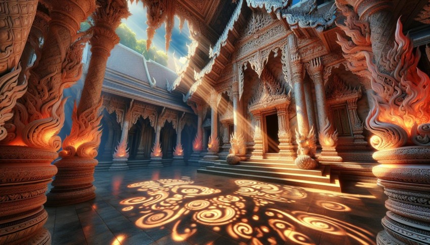 Lotus and Limestone  The Dance of Light and Shadow in Thai Temple Courtyards