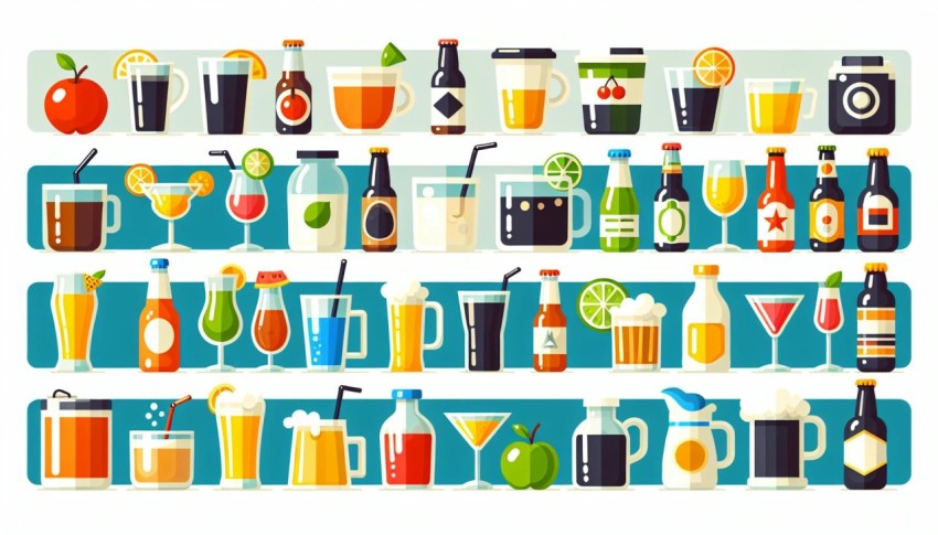 เครื่องดื่ม 20 ชนิด 20 Types of Drinks พื้นหลังขาว  graphic white background