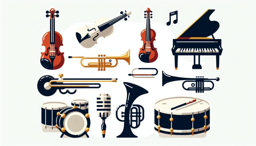 เครื่องดนตรี Musical Instrument พื้นหลังขาว  graphic white background