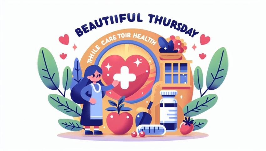 สวัสดี วันพฤหัสบดี ดูแล สุขภาพ Happy Thursday Health พื้นหลังขาว  graphic white background