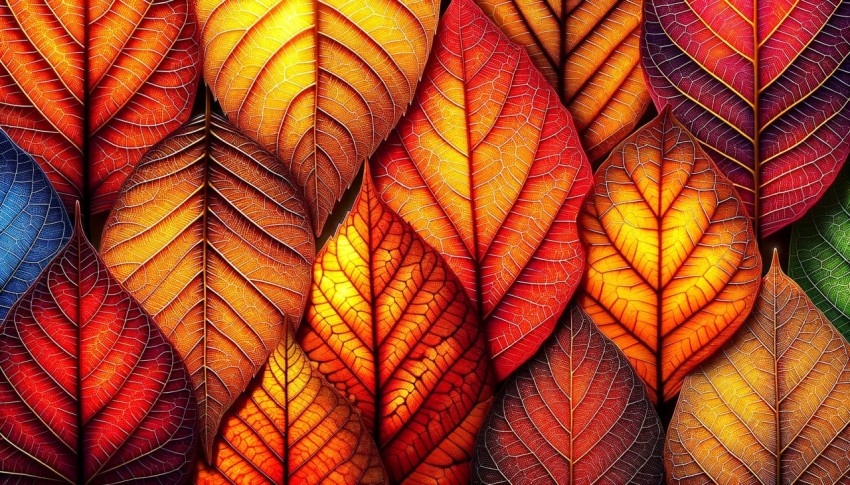 Zoom in on the intricate details of an autumn leaf.