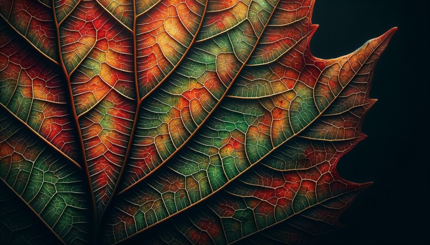 Zoom in on the intricate details of an autumn leaf.