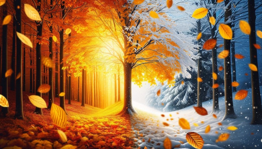 Autumn leaves and winter snows create vibrant, serene landscapes.