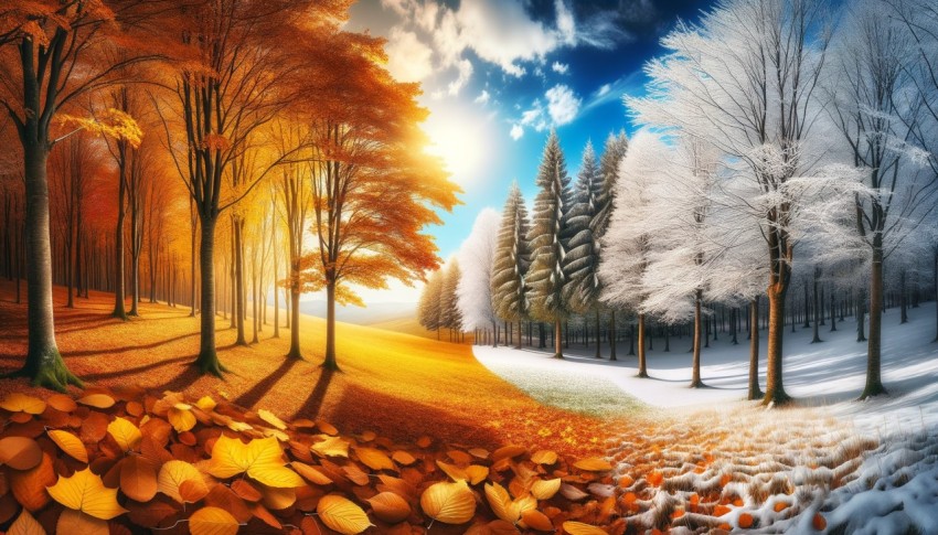 Autumn leaves and winter snows create vibrant, serene landscapes.