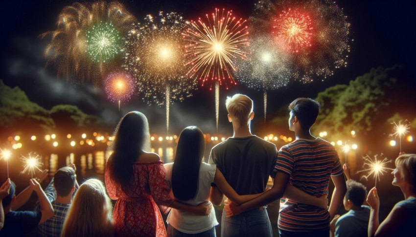 A picture of people watching fireworks on New Year's Day