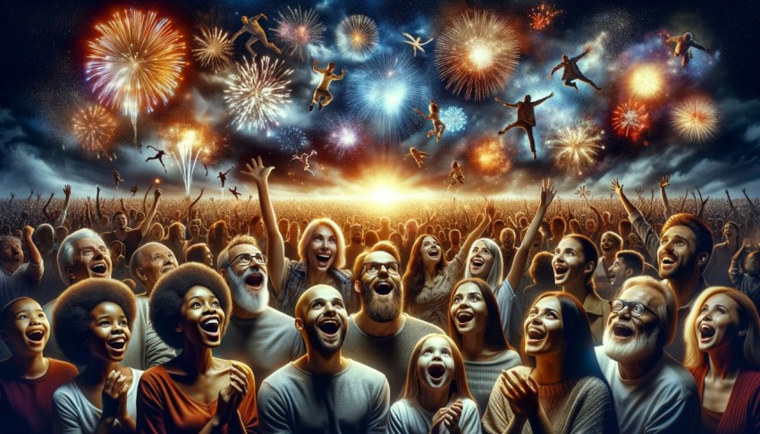 A picture of people watching fireworks on New Year's Day