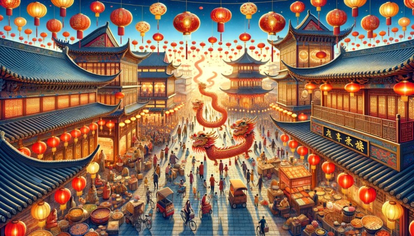 Interior view of Chinese style during Chinese New Year.