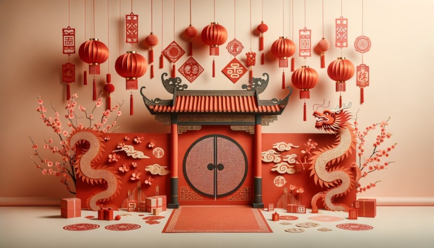 Minimal decoration for a festive Chinese New Year backdrop.