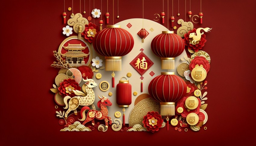 Minimal decoration for a festive Chinese New Year backdrop.