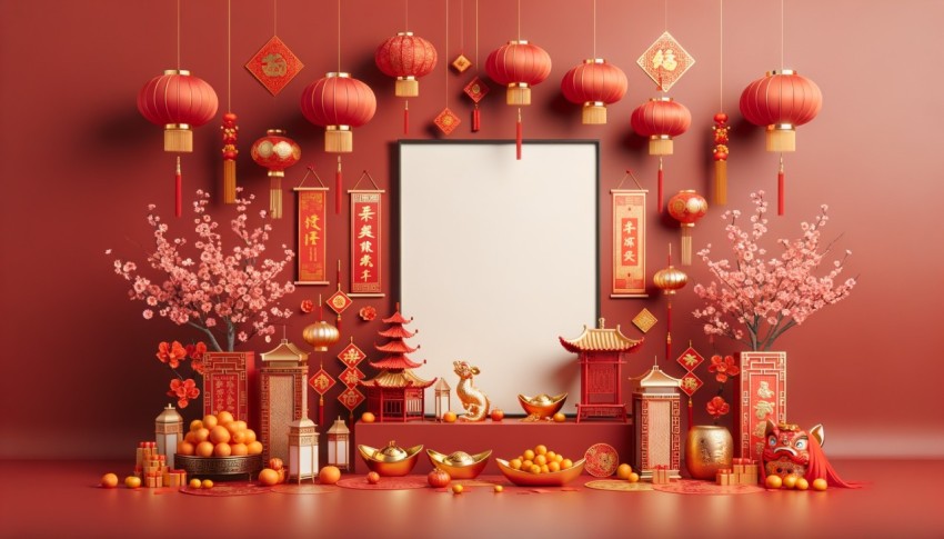 Minimal decoration for a festive Chinese New Year backdrop.