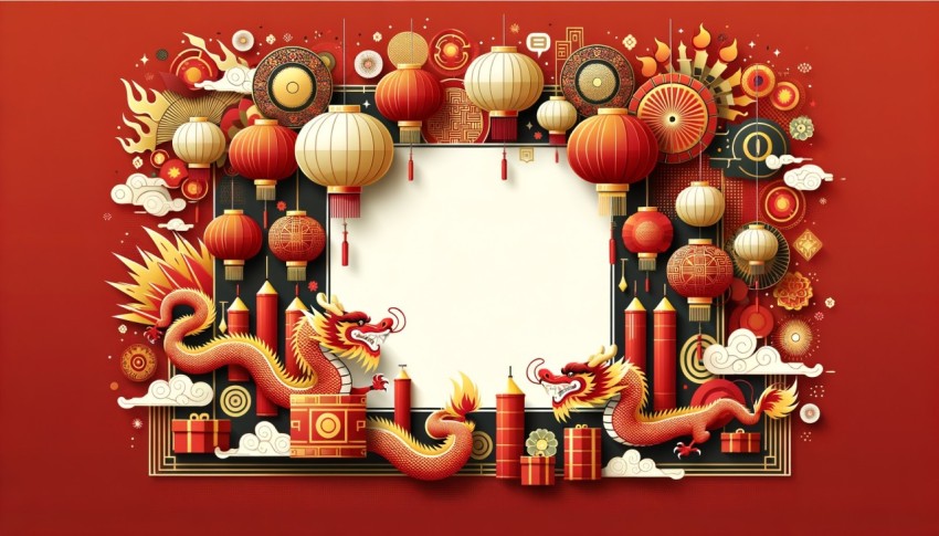 Design for a modern Chinese New Year backdrop with space for text.