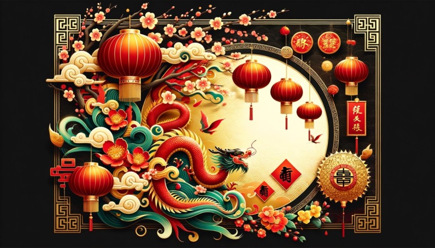 Design for a modern Chinese New Year backdrop with space for text.