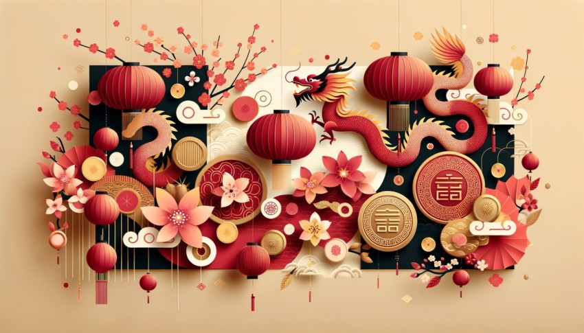 Design for a modern Chinese New Year backdrop with space for text.