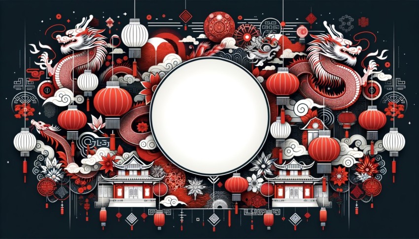 Design for a modern Chinese New Year backdrop with space for text.