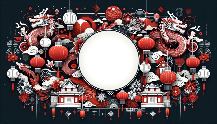 Design for a modern Chinese New Year backdrop with space for text.