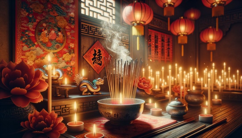 People lighting incense for worship during Chinese New Year.