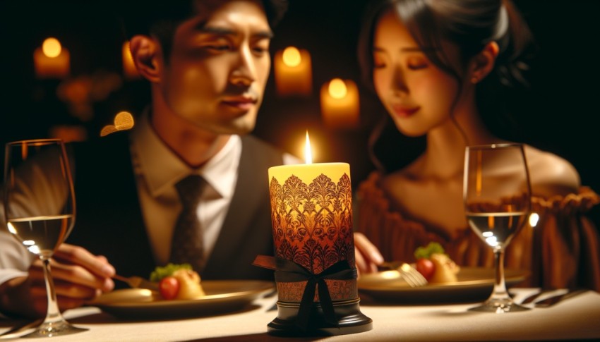 Valentine's Day with asian couple having dinner together