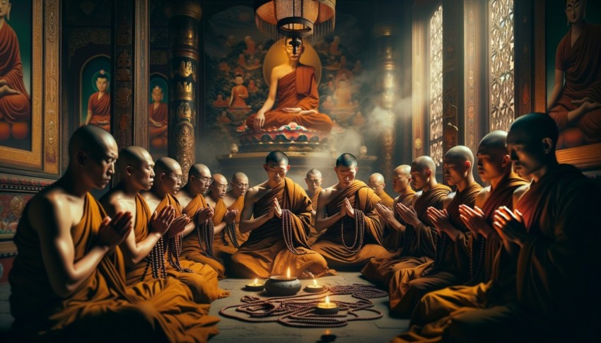 Offering food to a monk in the early morning.