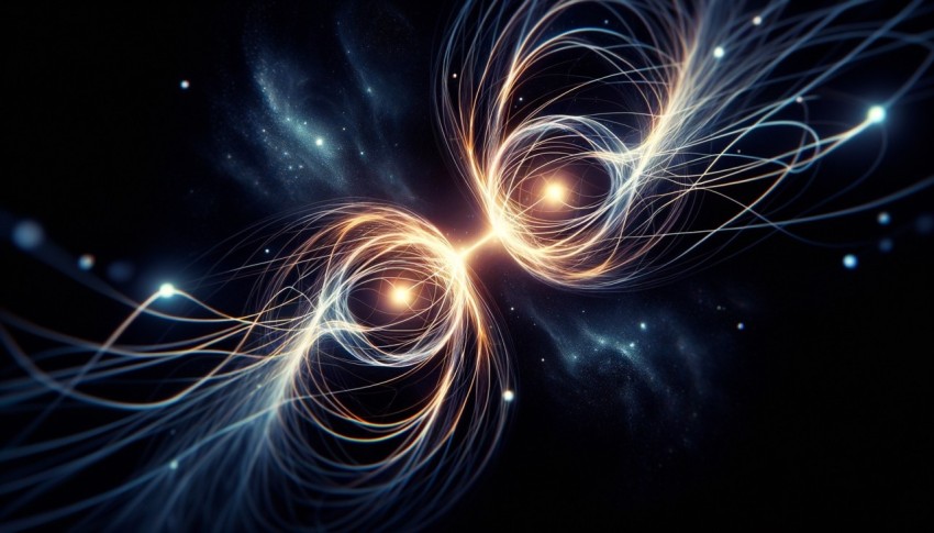 The quantum entanglement is represented by particles that are interconnected.