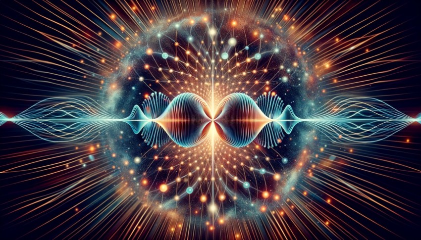 The quantum entanglement is represented by particles that are interconnected.