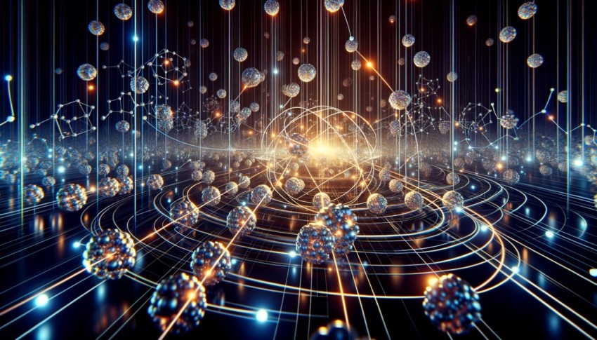 A futuristic laboratory where quantum computers accelerate drug discovery.