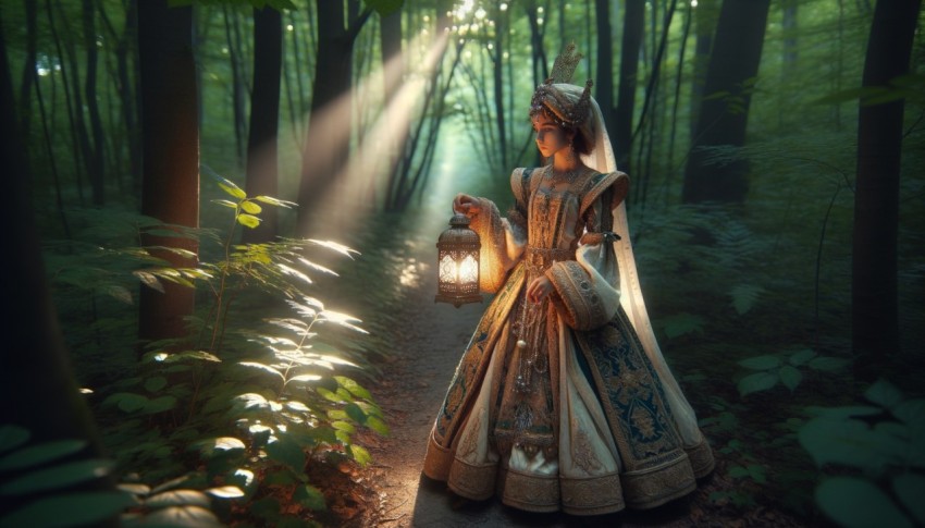 A princess journeys through a magical forest to find something vital for her kingdom.