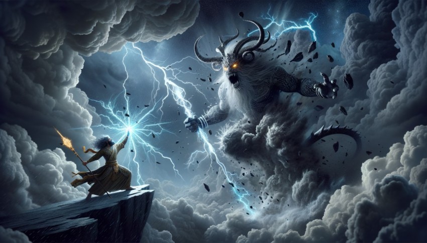 The Sky God, master of the heavens, summons thunderstorms to show his power and fury.