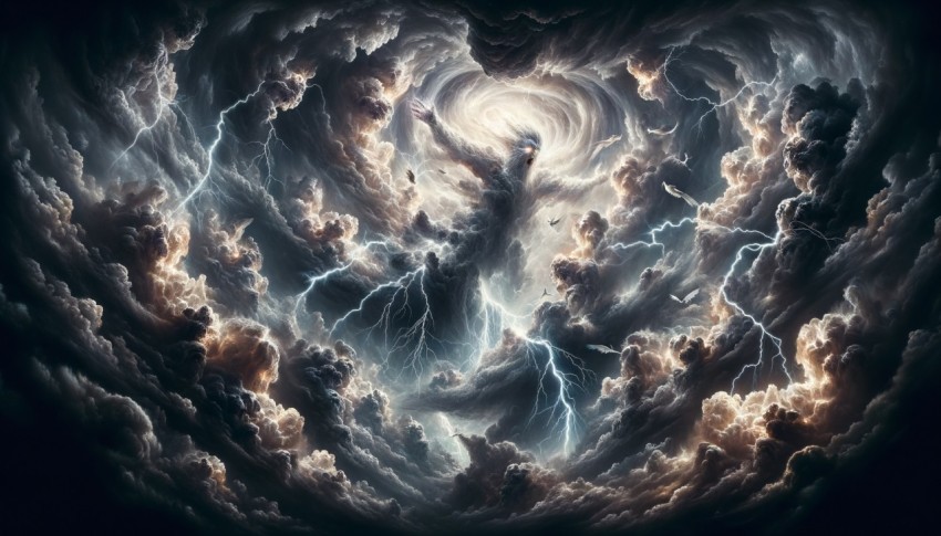 The Sky God, master of the heavens, summons thunderstorms to show his power and fury.