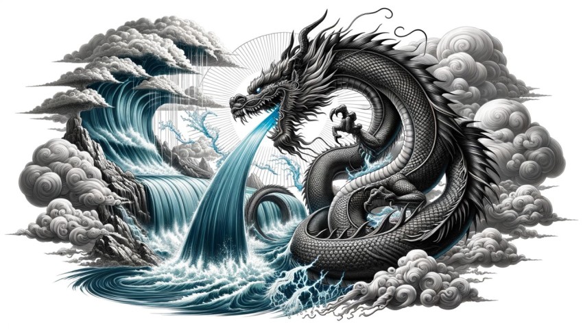 dragon in the image of a giant dragon controlling the sea