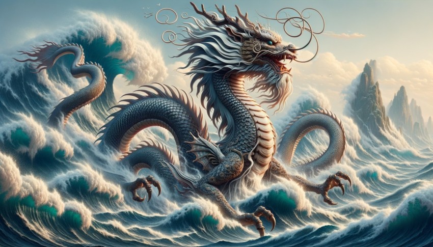 dragon in the image of a giant dragon controlling the sea