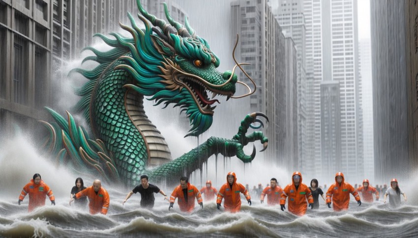 dragon in the image of a giant dragon controlling the sea