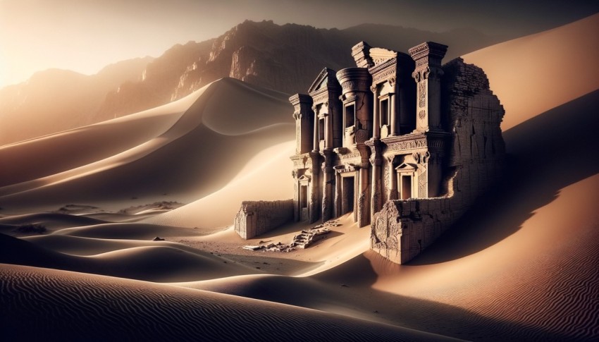 A desert, or a city that may appear to exist in the desert but is merely an illusion.