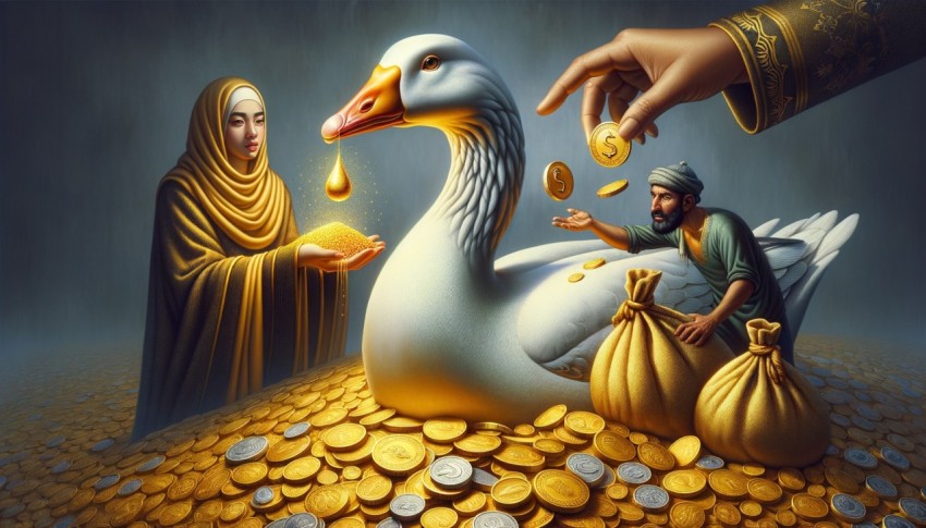 A young man who finds a goose that lays golden eggs every day, and others try to steal it when they learn about it.