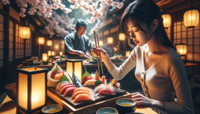 Making sashimi in Japan involves preparing fresh fish or seafood without seasoning or cooking.