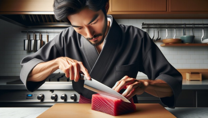 Making sashimi in Japan involves preparing fresh fish or seafood without seasoning or cooking.