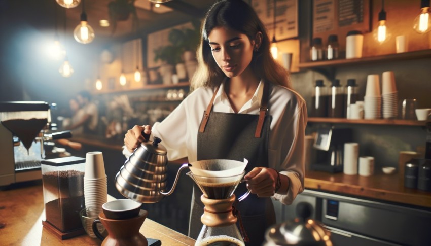 The process of preparing a beverage from coffee beans.