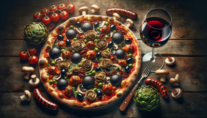 Italian food made from pizza dough, topped with tomato sauce and various toppings.