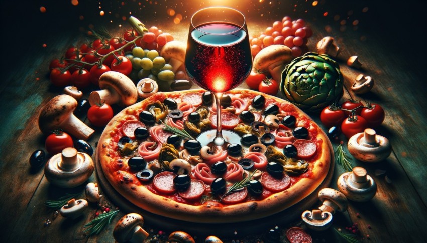 Italian food made from pizza dough, topped with tomato sauce and various toppings.