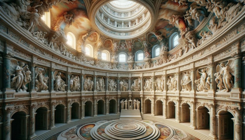 Inside the palace dome is decorated with murals that tell historical stories.