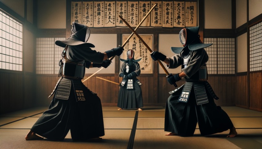 The sound of sword strikes and the sound of heavy breathing Mix together in the kendo field Reflecting the spirit of a warrior.