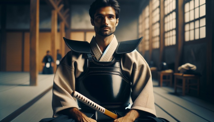 The sound of sword strikes and the sound of heavy breathing Mix together in the kendo field Reflecting the spirit of a warrior.