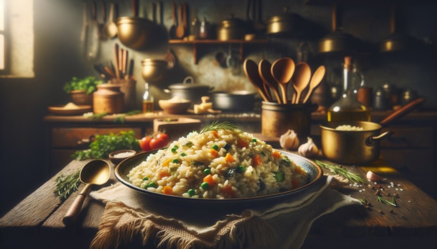 Freshly made creamy mushroom risotto, showcasing its creamy texture and delicious flavor.