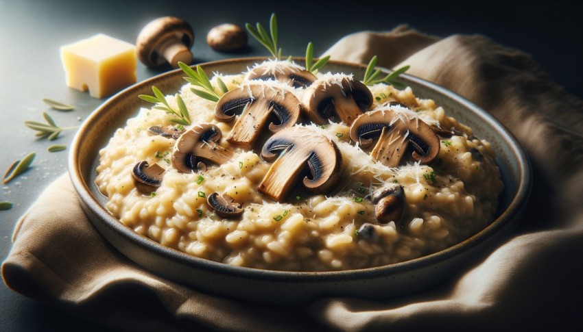 Freshly made creamy mushroom risotto, showcasing its creamy texture and delicious flavor.