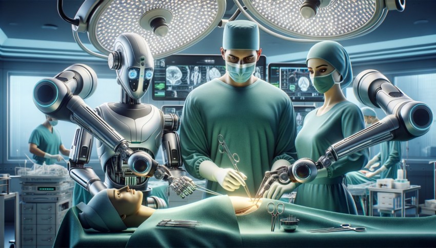 Robot-assisted surgery and the surgical procedure.