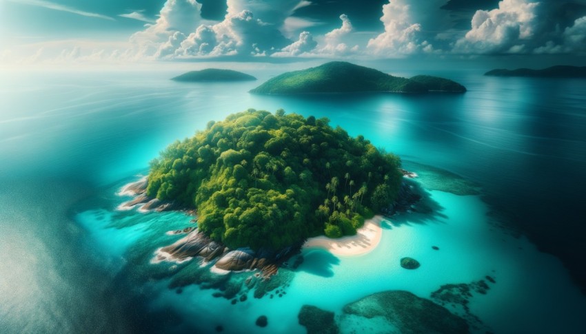 Aerial view of various islands, beautiful scenery.